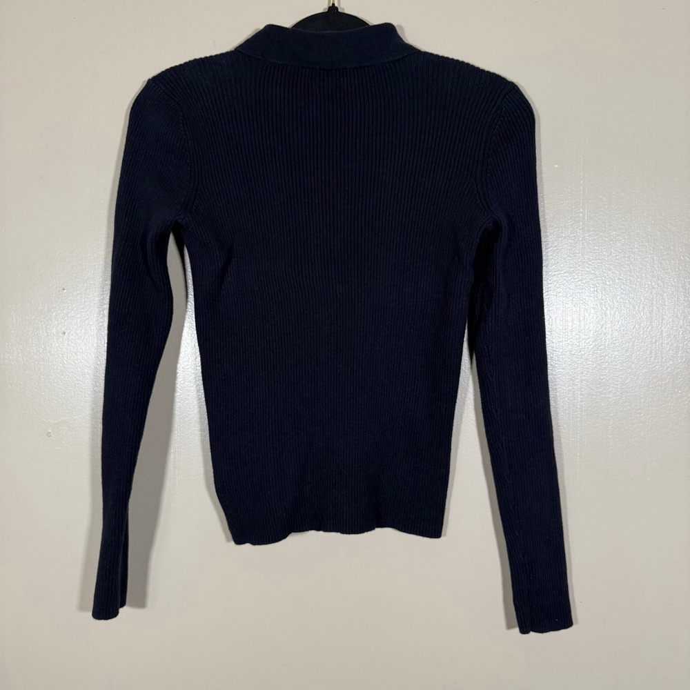 Faherty Mikko Polo Cashmere Cotton Ribbed Sweater Navy Bella Swan Small - Picture 3 of 8